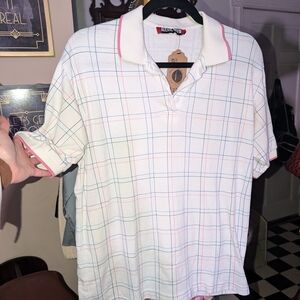 Alexis White Polo with Pastel Windowpane Check